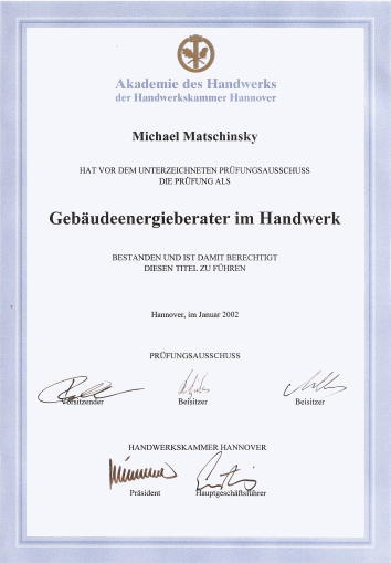 Zertifikat: Gebäudeenergieberater im Handwerk